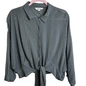 Fashion On Earth Cropped Dots Tie Front Blouse